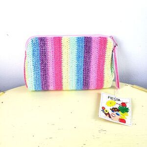Women's Fiesta Vintage Multicolor Bright Straw Woven Hand Bag